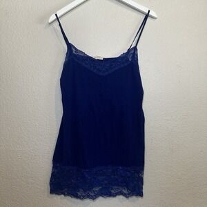 Bozzolo Tank Top Womens L Dark Blue Lace‎ Trim Camisole Feminine Fairy Y2K